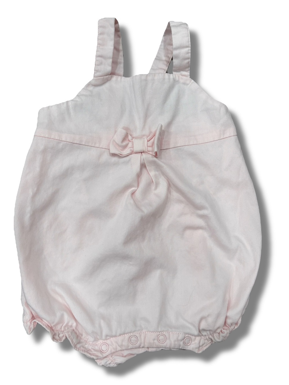Janie And Jack Girl 3-6 Months Pink Bubble Romper Cotton Bow Adjustable Strap